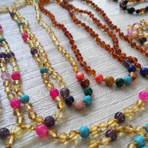 Custom Baby Amber and Gemstones Necklace +/-32cm